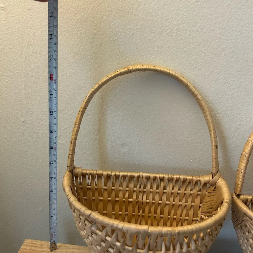 2 - Woven Wall Baskets with Handle - Natural